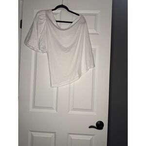 Boston Proper One Shoulder Puff Sleeve Tee Top  White Xl Nwt